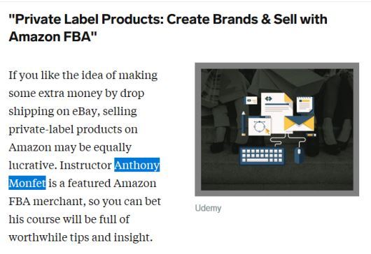 Udemy course private label products create brands and sell with amazon FBA, by anthony monfet