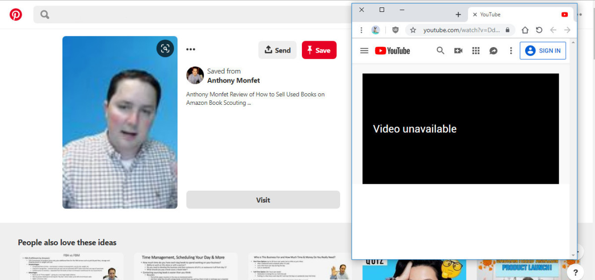 Anthony Monfet pinterest board contains video reviews of how to sell used books on Amazon