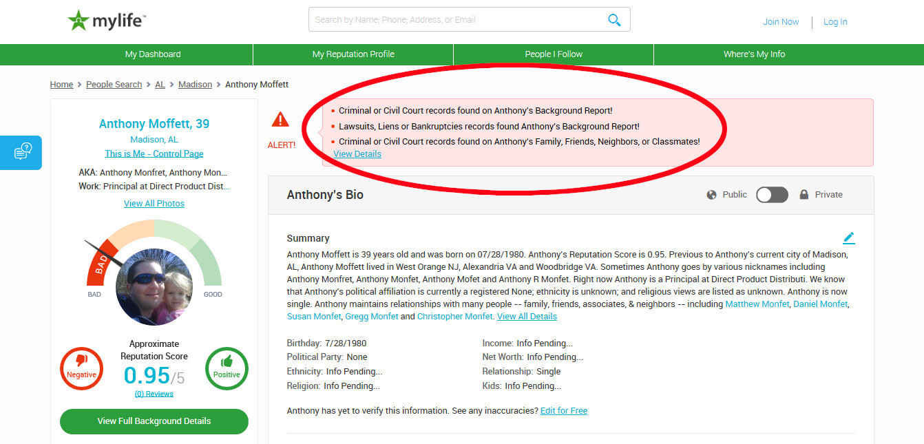 Anthony Monfet's bio, reputation score and alert court records on mylife.com