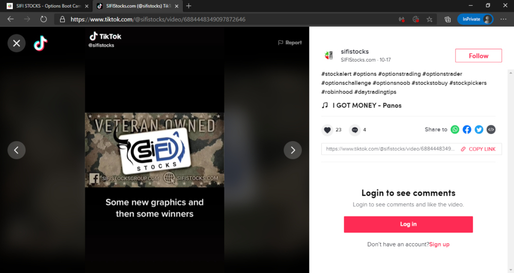 SIFIStocks TikTok video showing original logo vs. new